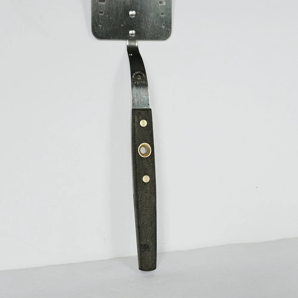 Vintage Flint Stainless Steel Slotted Spatula Dark Handle Made in USA Turner
